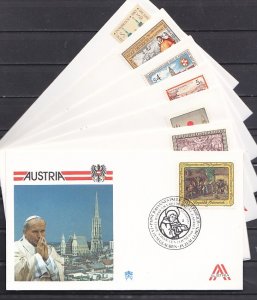 Austria, 1988 issue. 23-27/MAY/88. Pope John Paul II visit to Austria. 8 Cvrs. ^