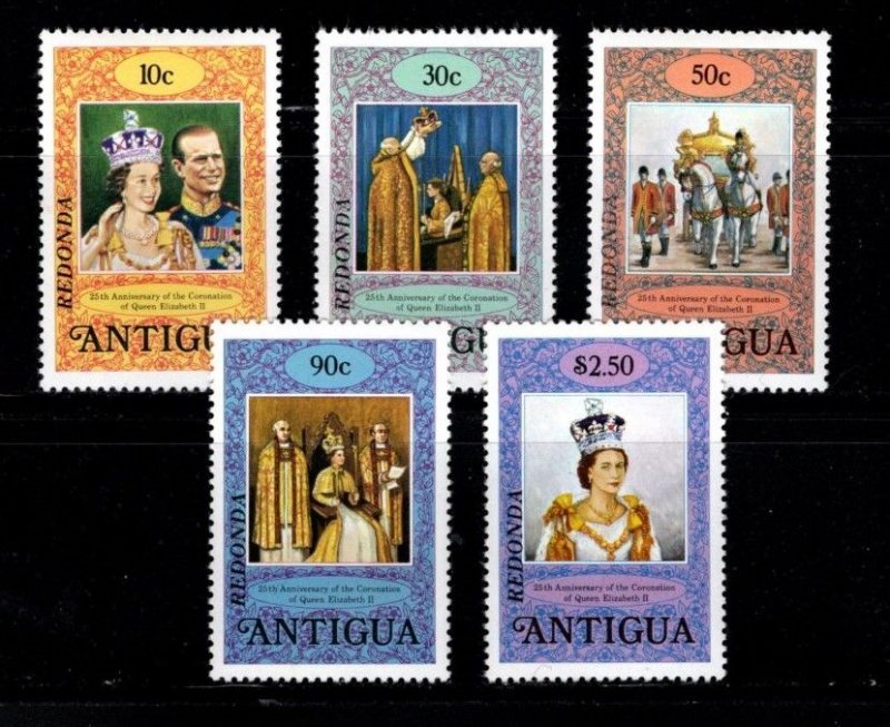 Antigua Redonda -  25th Anniv of QEII Coronation set/5 - MNH