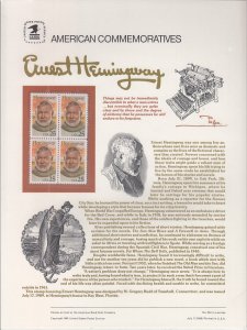 US CP337 Hemingway 2418 Commemorative Panel MNH VF