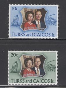 Turks & Caicos 1972 Silver Wedding Scott # 257 -258 MNH