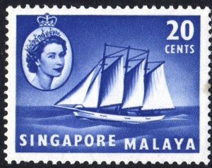 Singapore SC#36 20c Queen Elizabeth II: Cocos-Keeling Schooner (1955) MNH
