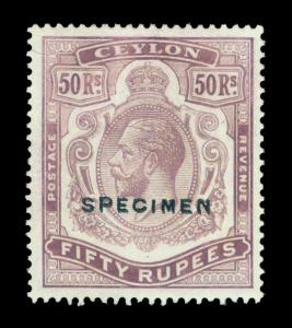 CEYLON 1924  KGV 50rs purple SPECIMEN DOUBLE(?) ovpt. Sc# 245(SG 358) mint MNH