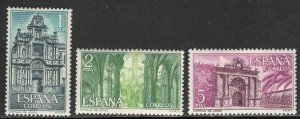 Spain #1388-90 ~ Cplt Set of 3 ~ Monastery, Buildings ~ Unused, LHM  (1966)