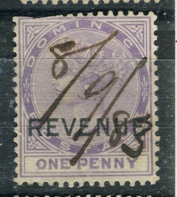 DOMINICA; 1880s early classic QV REVENUE Optd. issue fine used 1d. value