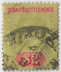 Straits Settlements KEVII $2 used, Scott 103; SG 120, wmk CCA, VF, CV $80 (a3586
