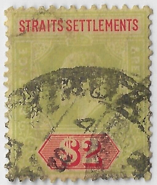 Straits Settlements KEVII $2 used, Scott 103; SG 120, wmk CCA, VF, CV $80 (a3586