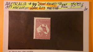 Australia 1929 Two Shilling Kangaroo Scott# 99 Mint OG FINE Ghost Hinge