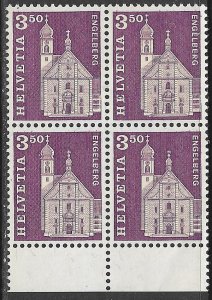 SWITZERLAND 1964-68 3.50fr Benedictine Abbey Block of 4 Sc 455 MNH