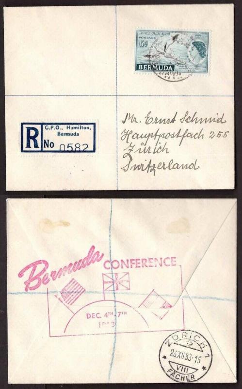 Bermuda, 1953 Conference registered cover to Switzerland       -BH00