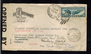 1941 New York USA Censored Cover to England Transatlantic CLipper Airmail