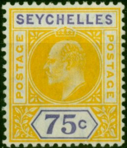 Seychelles 1906 75c Yellow & Violet SG68 Fine & Fresh LMM