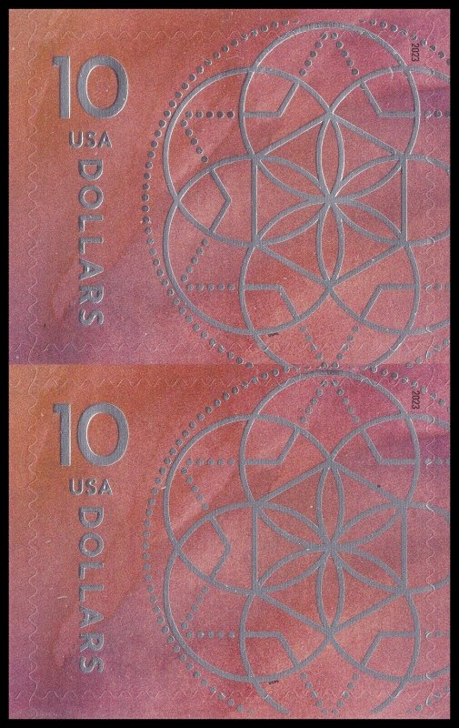 US 5755 Floral Geometry Red $10 vert pair MNH 2023