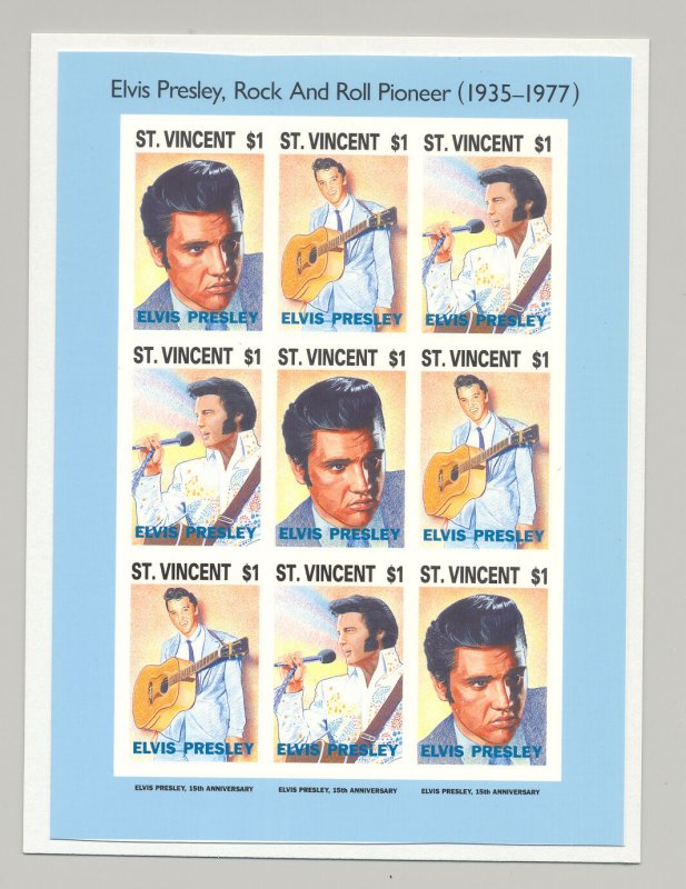 St Vincent #1642 Elvis Presley 1v M/S of 9 Imperf Chromalin Proof