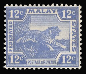 Malaya Fed States 1922 KGV 12c WATERMARK CROWN TO RIGHT OF 'CA' mlh. SG 68w.