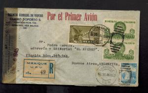 1945 Veracruz Mexico to Buenos Aires Argentina Censored Register cover Sunburst