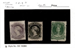 Nova Scotia, Postage Stamp, #8-9, 11 Mint Hinged, 1860-63 Queen Victoria (AH)