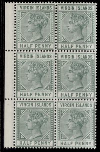 BRITISH VIRGIN ISLANDS QV SG27, ½d dull green, NH MINT. Cat £39+ BLOCK x 6