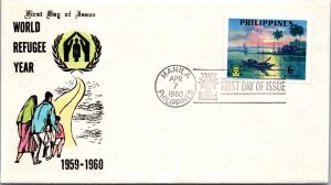 Philippines FDC 1960 - World Refugee Year - 6c Stamp - Single - F43495