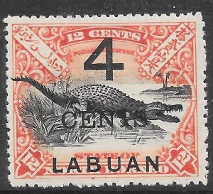 LABUAN SG105 1899 4c ON 12c BLACK & VERMILION MTD MINT (r)