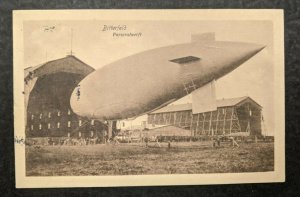 1915 Zeppelin Flying into Hanger Bitterfeld Parsevalwerft Germany RPPC Cover