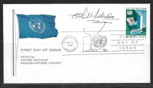 United Nations NY 187 6c Definitive Headquarters Cachet FDC Signed by Designer