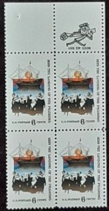 US Scott # 1420; 6c Pilgrims Landing from 1970; MNH, og, VF zip block of 4