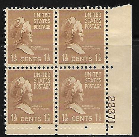 #805 Presidential  Lower Right Plate Block #23371 F VF NH  SCV=$.50