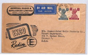 INDIA Air Mail Cover Illustrated Advert RADIO Bombay USA Chicago 1939 PJ1