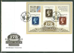 TOGO  2015  175th ANNIVERSARY OF THE PENNY BLACK LONDON 2015 STAMP EXPO SHT  FDC