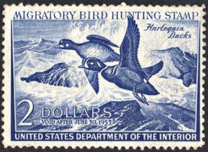 RW19 $2.00 Harlequin Ducks Stamp (1952) OG/NH