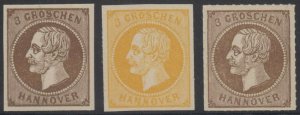 GERMANY HANOVER 1859-64 KING GEORGE V Sc 22-23 & 29 TOP VALUE REPRINTS (CV$627)
