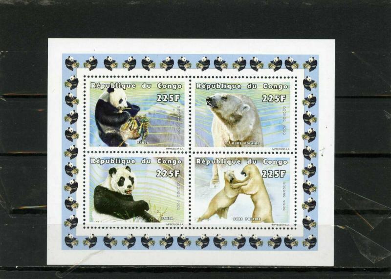 CONGO 1999 FAUNA BEARS SHEET OF 4 STAMPS MNH 