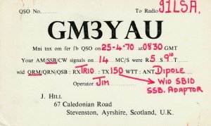 7412 Amateur Radio QSL Card STEVENSTON AYRSHIRE SCOTLAND UK-