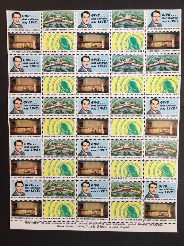 Full Sheet of 50 St. Jude Children's Research, Danny Thomas Charity Seal Stamps