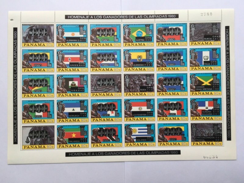 PANAMA 1980 Flags Two Sheets Olympics Moscow Lake Placid MNH