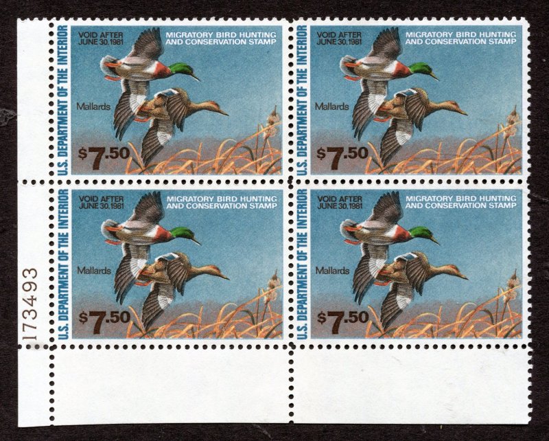 #RW47 Mallards Lower Left Plate Block 173493 VF NH  ⭐⭐⭐⭐⭐