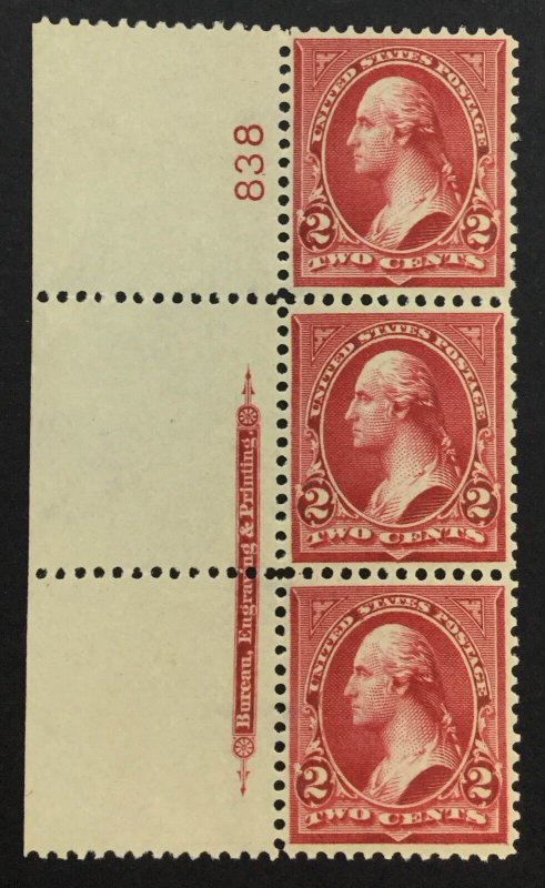 MOMEN: US STAMPS #279B PLATE STRIP OF 3 MINT OG NH VF LOT #76432