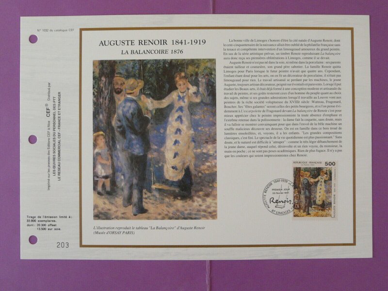 paintings Auguste Renoir impressionism FDC folder CEF 1032-1991