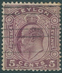 Ceylon 1908 SG289 5c deep purple KEVII mult crown CA wmk #3 KEVII FU (amd)