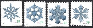 United States #4101-04 39¢ Snowflakes (2006). Four singles. MNH