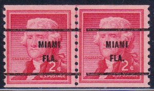Precancel - Miami, FL PSS 1055-61 Coil Line Gap Pair - No Gum