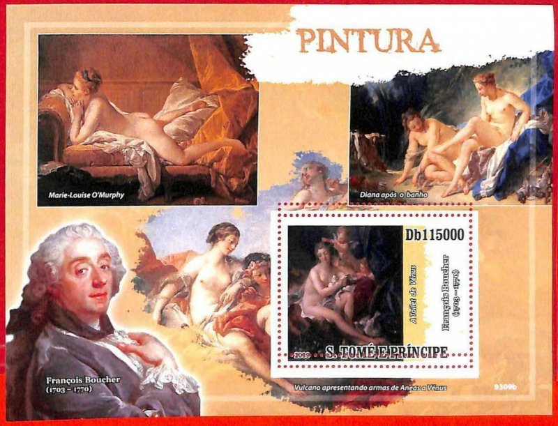 A3311- SAO TOME & PRINCIPE ERROR MISPERF Souvenir sheet: 2009 Boucher, Nudes Art