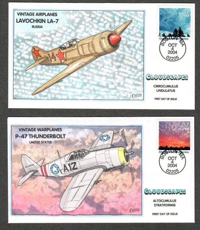 US Collins FDC SC#3878a-c Airplanes, Cloudscapes