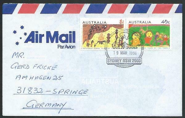 AUSTRALIA 1996 cover to Germany - nice franking - Sydney pictorial pmk.....53492