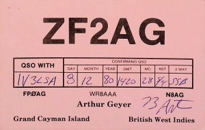 1980 GRAND CAYMAN ISLAND BRITISH WEST INDIES Amateur Radio QSL Card 15837-