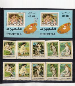 FUJEIRA 1971 PAINTINGS/NUDES BY RENOIR 2 SETS OF 5 STAMPS & 2 S/S MNH