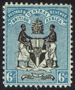 BRITISH CENTRAL AFRICA 1896 ARMS 6D WMK CROWN CA