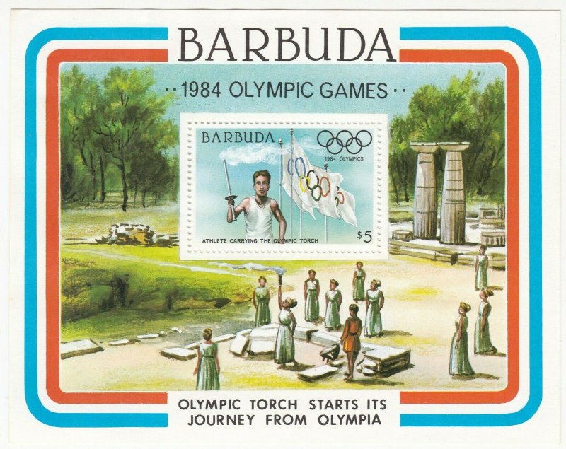 Barbuda; 1984 Olympic Games Sheetlet, $5 Rate, MNH, Torch Starts Its Journey