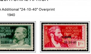 COLOR PRINTED FRENCH EQT. AFRICA 1936-1958 STAMP ALBUM PAGES (30 illustr. pages)