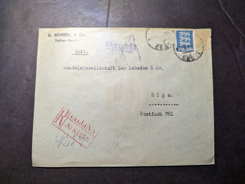 1929 Registered Estonia Cover Tallinn to Riga Latvia